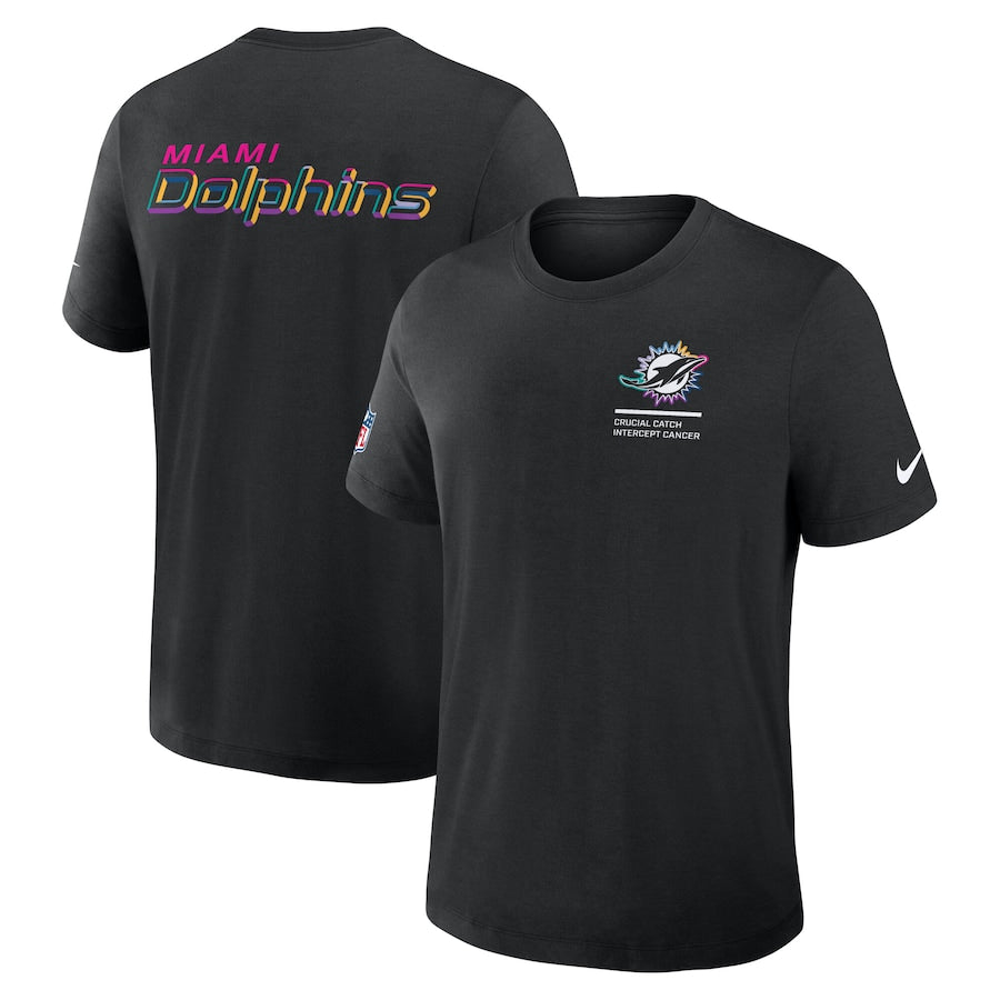 Miami Dolphins Nike Black 2025 NFL Crucial Catch Tri-Blend Dri-FIT T-Shirt Trendy Layer