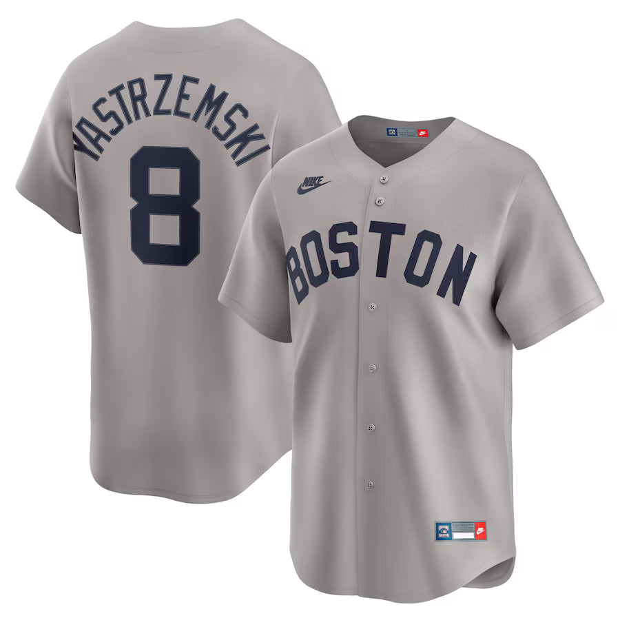 Men's Boston Red Sox Carl Yastrzemski Nike Gray Throwback Cooperstown Collection Limited Jersey Kansas Jacket
