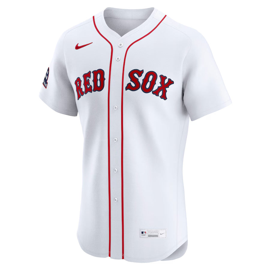 Men's Boston Red Sox Nike White Home Sponsor Patch Elite Jersey Kansas Jacket