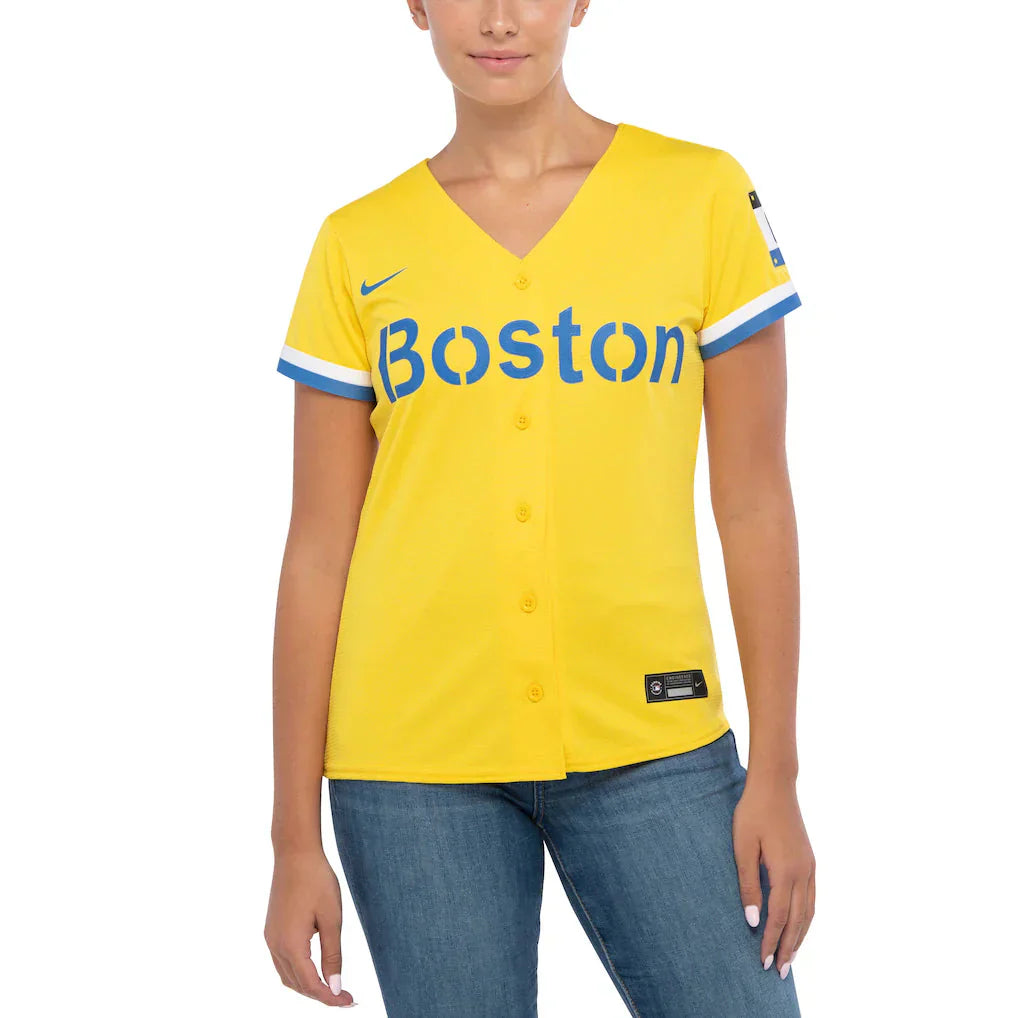 Women's Boston Red Sox Rafael Devers Nike Gold City Connect Replica Player Jersey Kansas Jacket